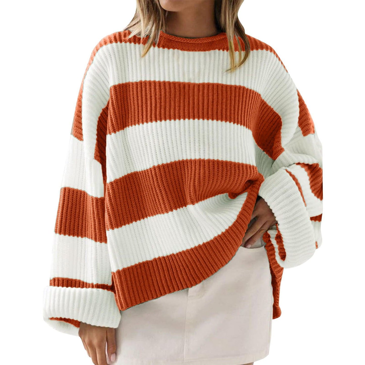 Casual Striped Batwing Sleeve Sweater for Women