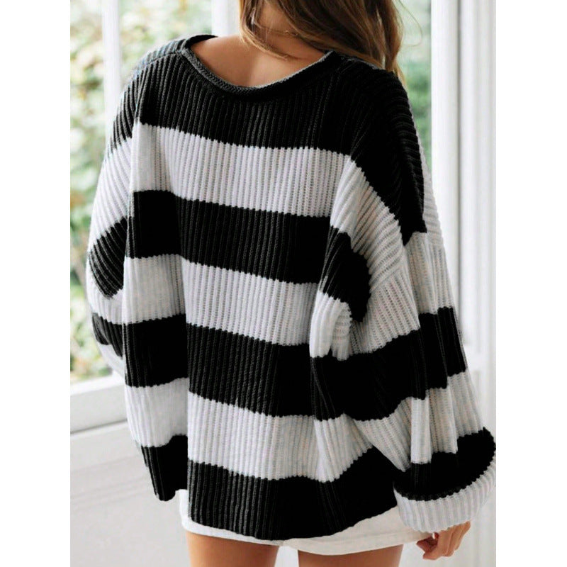 Casual Striped Batwing Sleeve Sweater for Women