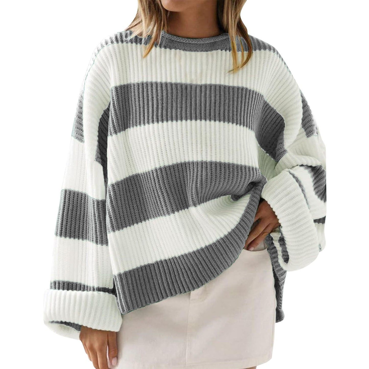 Casual Striped Batwing Sleeve Sweater for Women