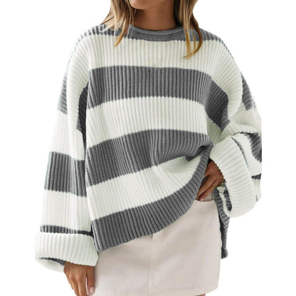 Casual Striped Batwing Sleeve Sweater for Women