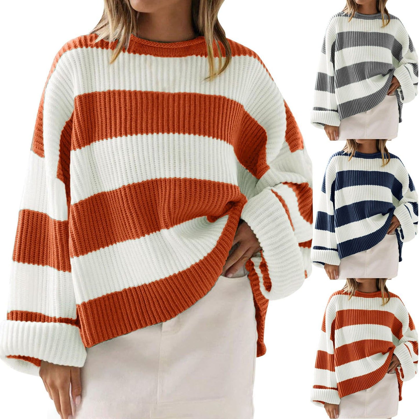 Casual Striped Batwing Sleeve Sweater for Women