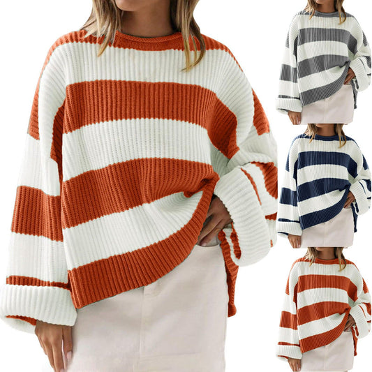 Casual Striped Batwing Sleeve Sweater for Women