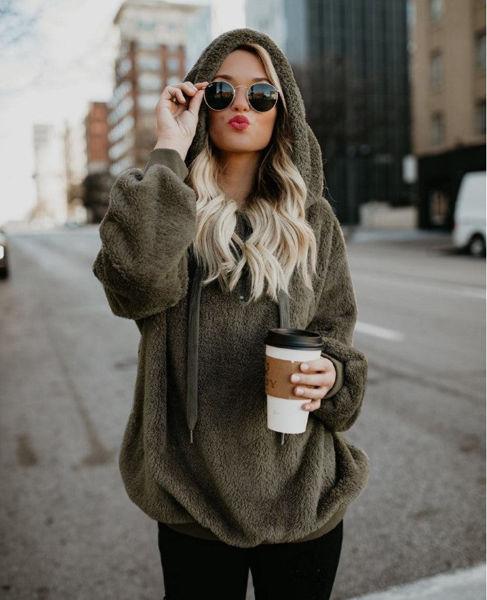 Women's Polerones Fleece Hoodies Long Sleeve Hooded Pullover Sweatshirt