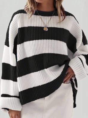 Casual Striped Batwing Sleeve Sweater for Women