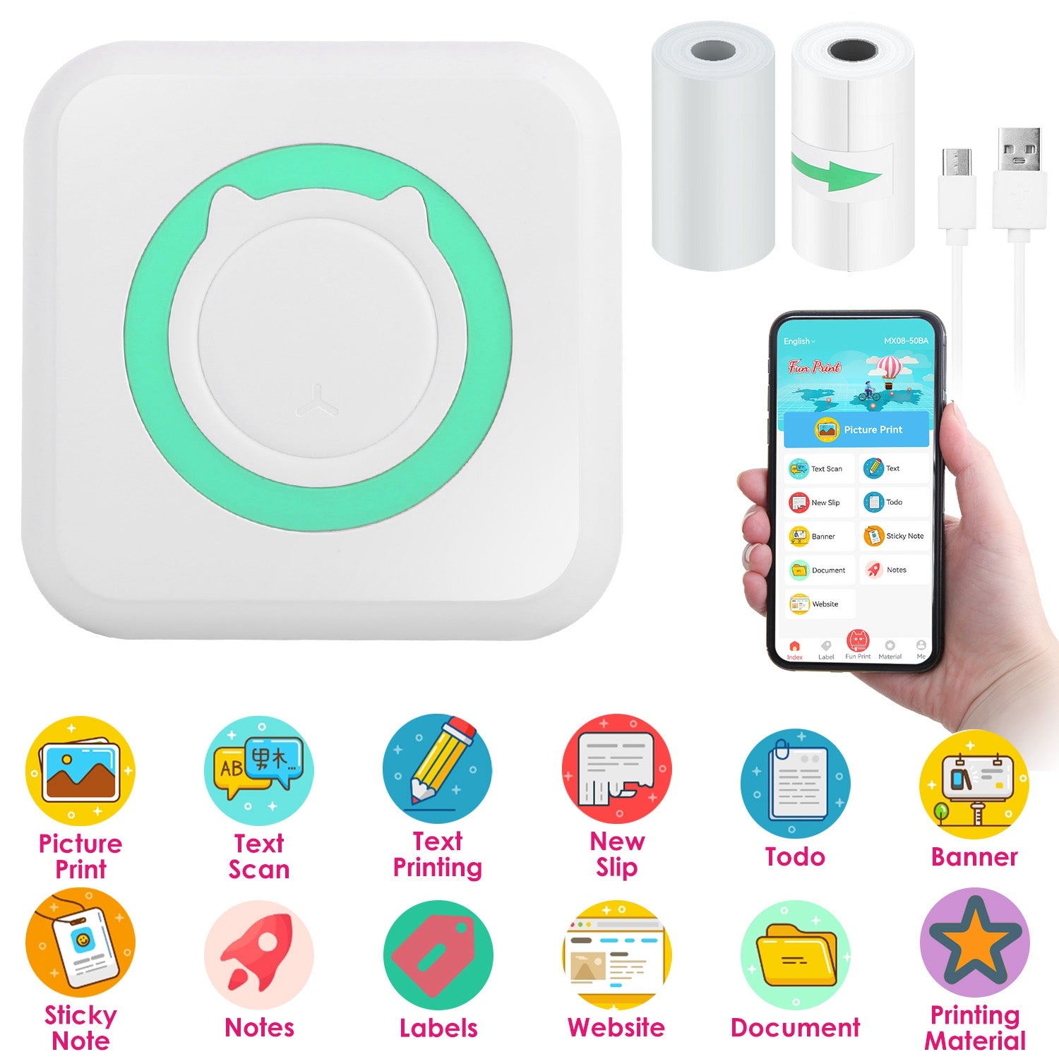 Mini Printer - Printer Paper 'Options' -- Pocket Wireless Thermal Printer Portable Mini Sticker Maker Machine Rechargeable Inkless Photo Printer For Printing Label