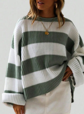 Casual Striped Batwing Sleeve Sweater for Women