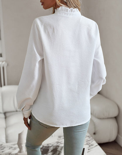 Elegant Striped Ruffle Long Sleeve Blouse for Women
