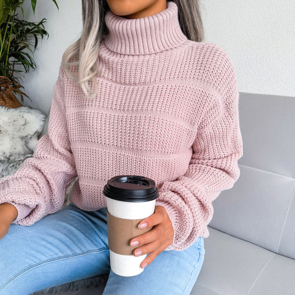 Women’s Turtleneck Hollow Knit Sweater – Long Sleeve