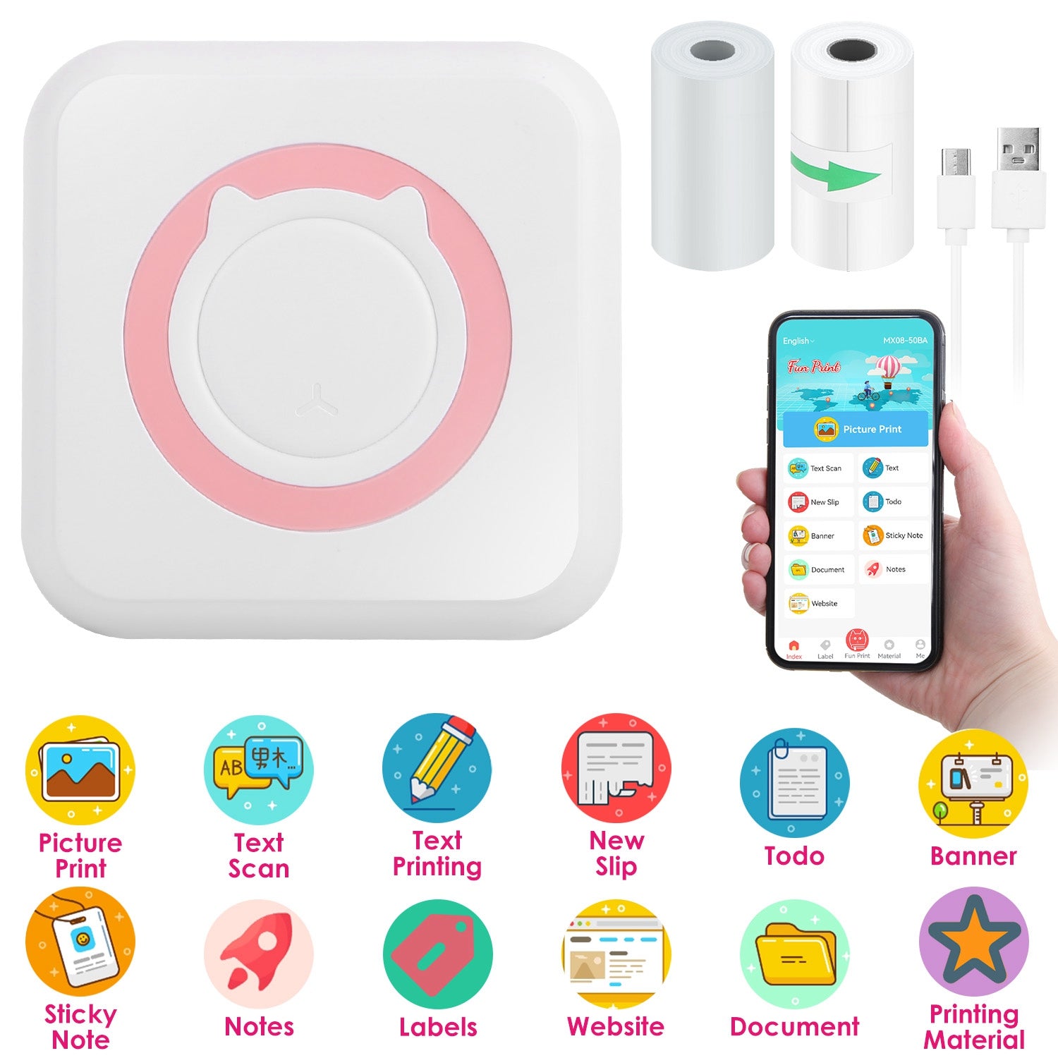 Mini Printer - Printer Paper 'Options' -- Pocket Wireless Thermal Printer Portable Mini Sticker Maker Machine Rechargeable Inkless Photo Printer For Printing Label