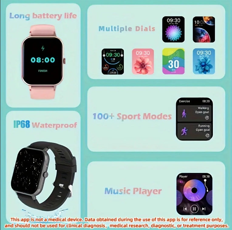 ZL54CJ Square Smartwatch – Heart Rate & Fitness Tracker for iOS/Android