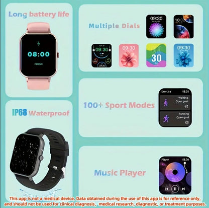 ZL54CJ Square Smartwatch – Heart Rate & Fitness Tracker for iOS/Android