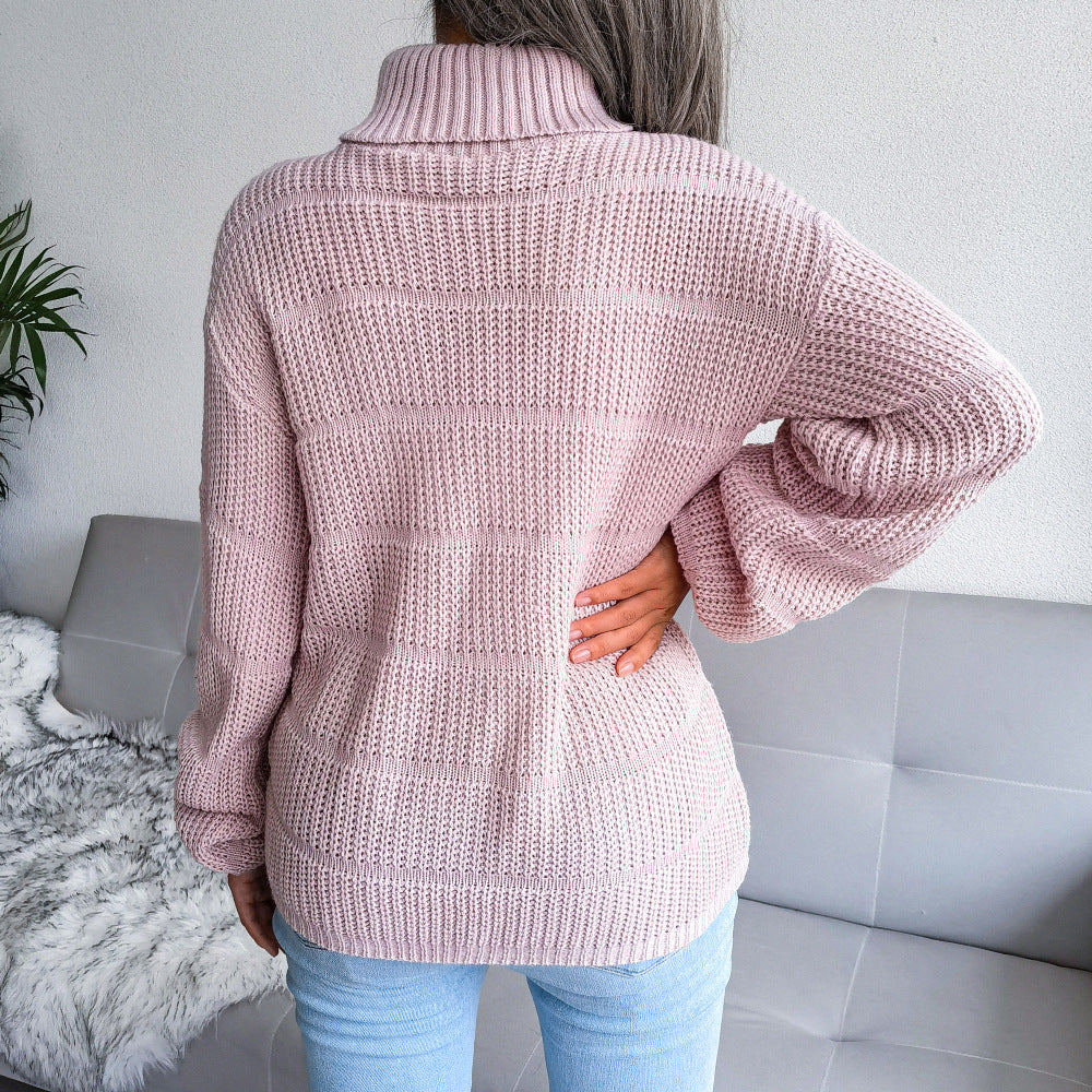 Women’s Turtleneck Hollow Knit Sweater – Long Sleeve