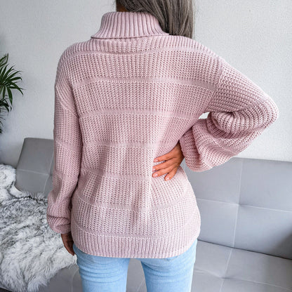 Women’s Turtleneck Hollow Knit Sweater – Long Sleeve