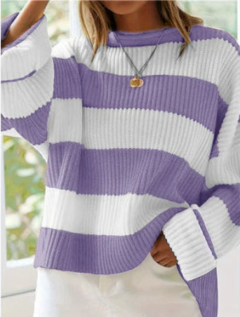 Casual Striped Batwing Sleeve Sweater for Women