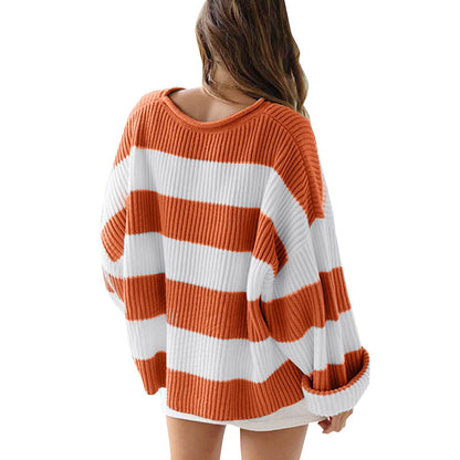 Casual Striped Batwing Sleeve Sweater for Women