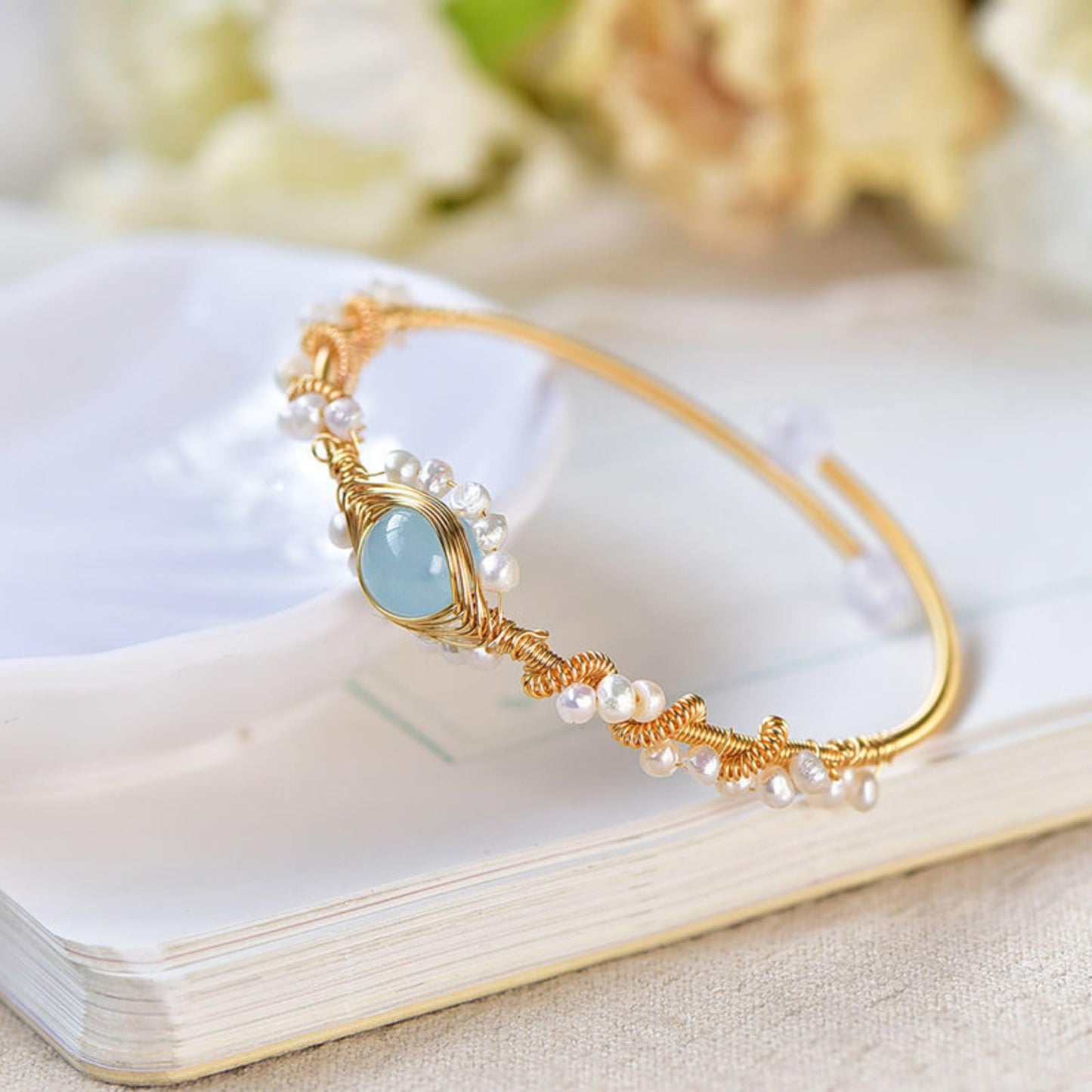 Vintage Pearl Gold Plated Bracelet for Women
