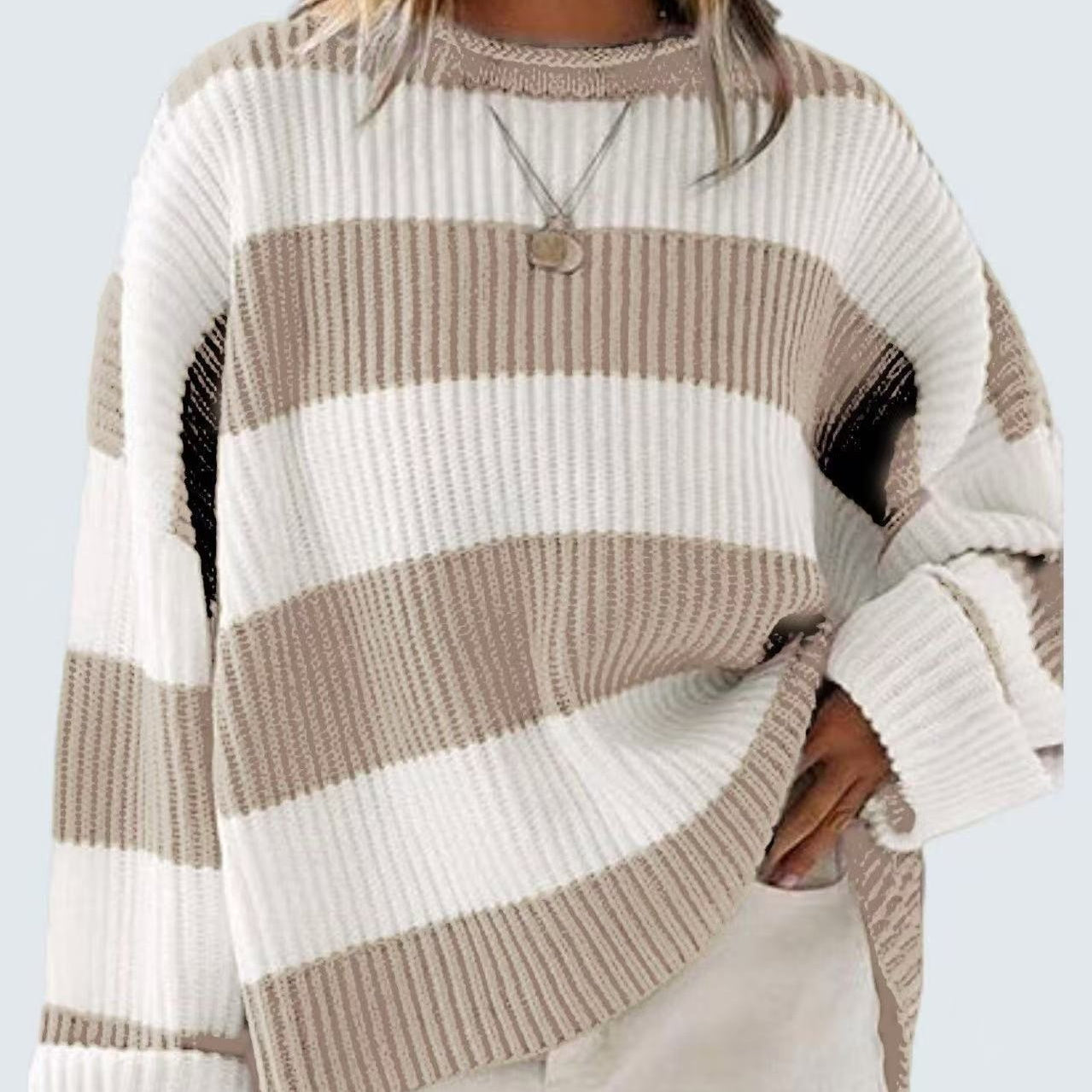 Casual Striped Batwing Sleeve Sweater for Women