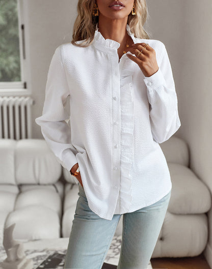 Elegant Striped Ruffle Long Sleeve Blouse for Women