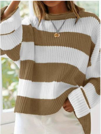 Casual Striped Batwing Sleeve Sweater for Women