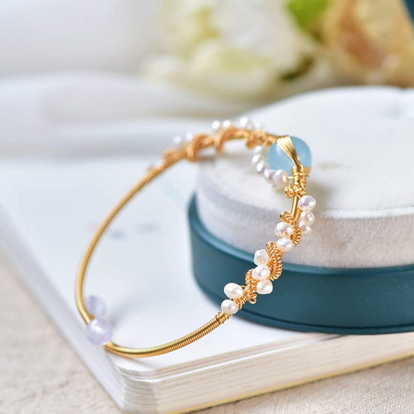 Vintage Pearl Gold Plated Bracelet for Women