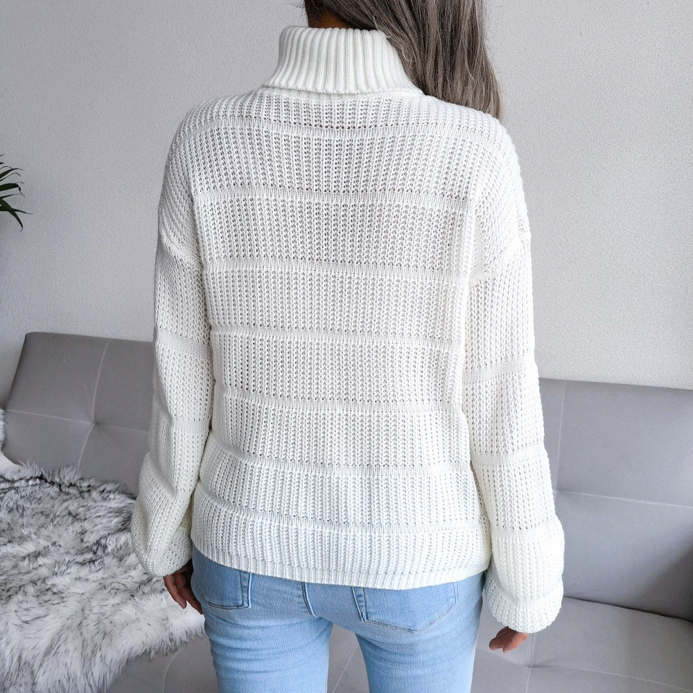 Women’s Turtleneck Hollow Knit Sweater – Long Sleeve