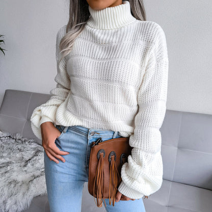 Women’s Turtleneck Hollow Knit Sweater – Long Sleeve