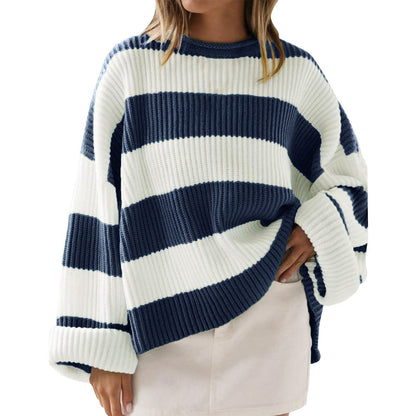 Casual Striped Batwing Sleeve Sweater for Women
