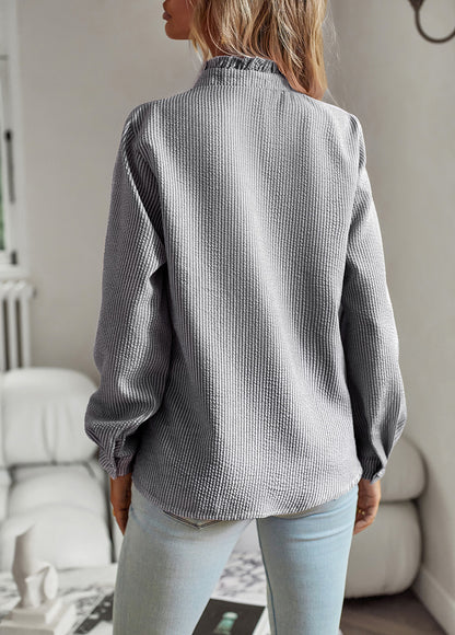Elegant Striped Ruffle Long Sleeve Blouse for Women
